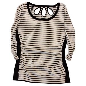 Maurices Womens Medium Black White Striped Cutout Back 3/4 Sleeve Knit Sweater